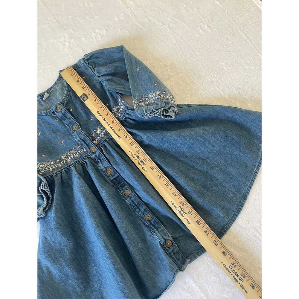 Old Navy Girls 4T Medium Wash Denim Embroidered Floral Button Front Dress - Picture 3 of 11
